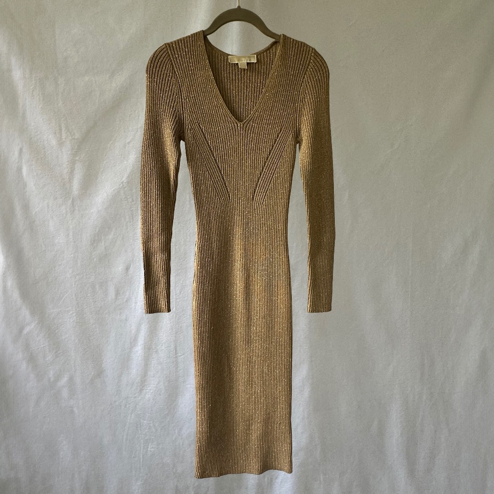 Michael Kors Long Sleeve Ribbed Sweater Dress - Purple